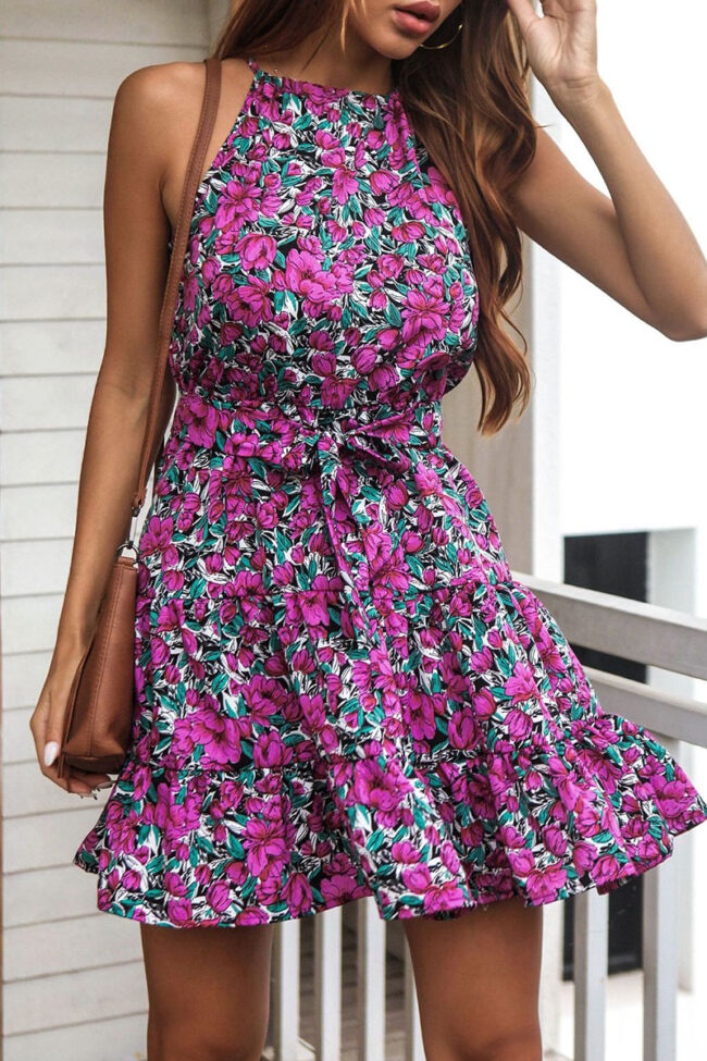 Fashion Casual Print Split Joint O Neck A Line Dresses