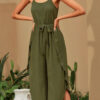 Casual Solid Slit Asymmetrical Spaghetti Strap Loose Jumpsuits
