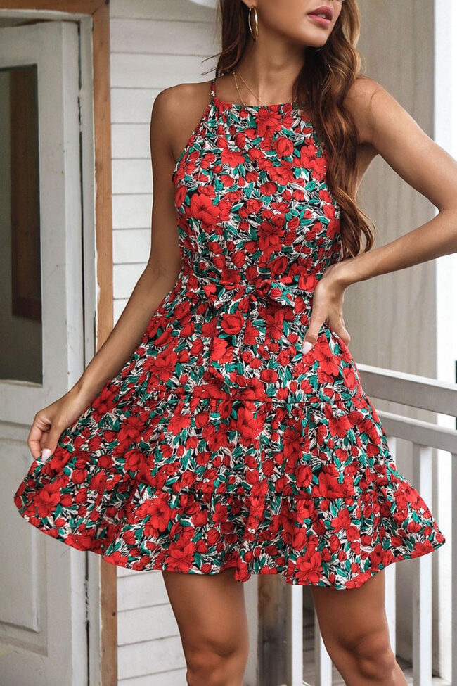 Fashion Casual Print Split Joint O Neck A Line Dresses