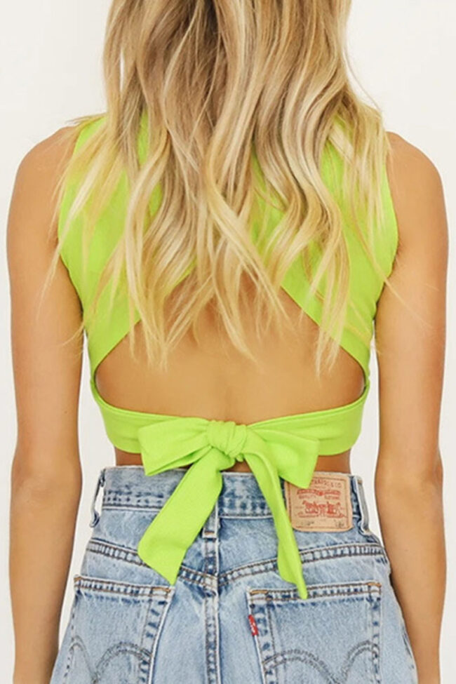 Fashion Sweet Solid Backless O Neck Tops