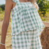 Sweet Plaid Split Joint Square Collar Sleeveless Two Pieces