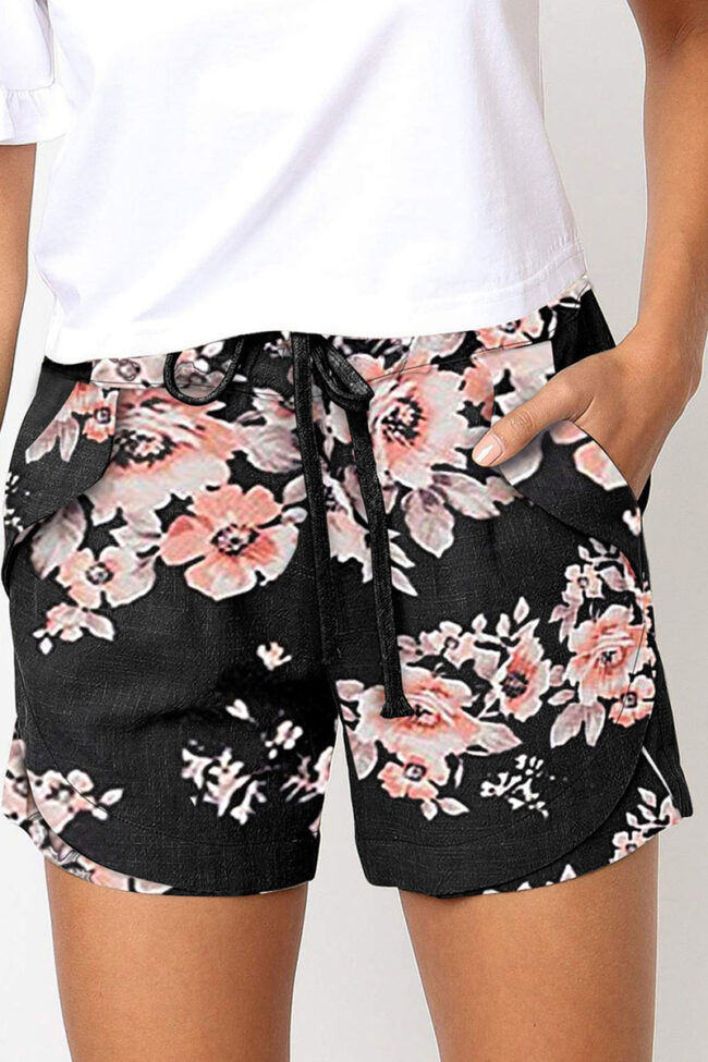 Fashion Casual Print Pocket Loose High Waist Straight Bottoms