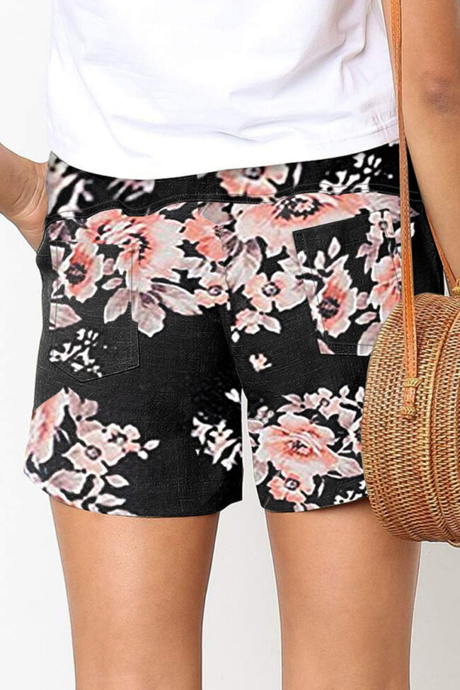 Fashion Casual Print Pocket Loose High Waist Straight Bottoms