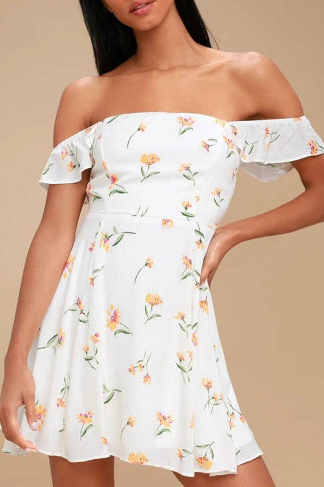 Fashion Street Print Split Joint Off the Shoulder A Line Dresses