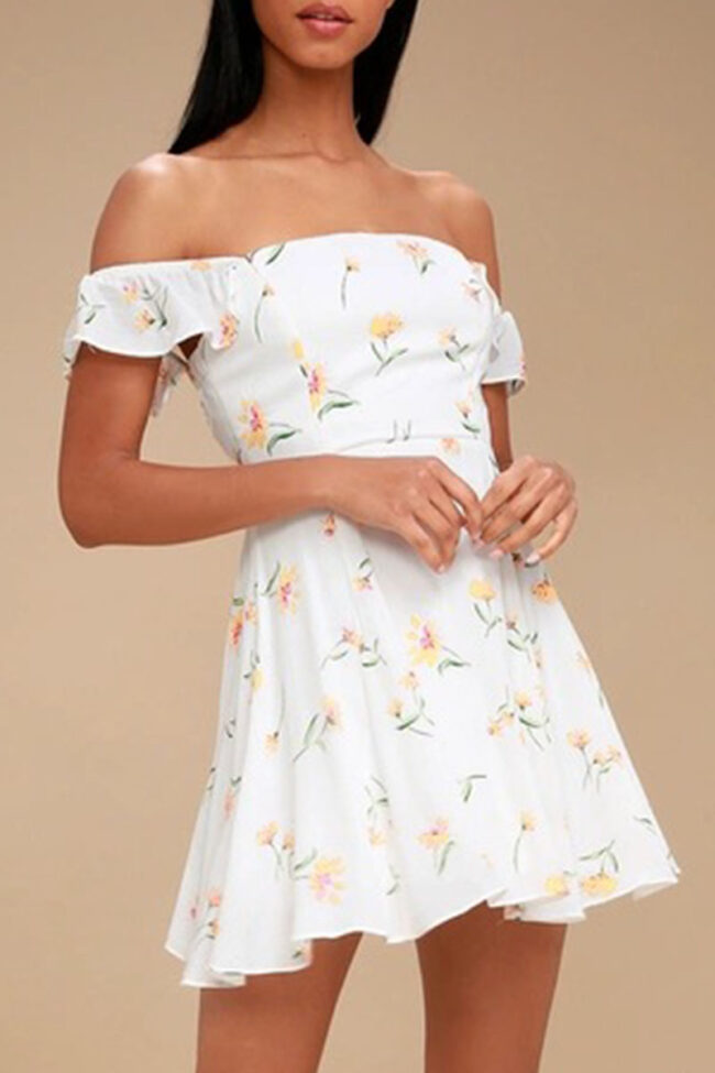 Fashion Street Print Split Joint Off the Shoulder A Line Dresses