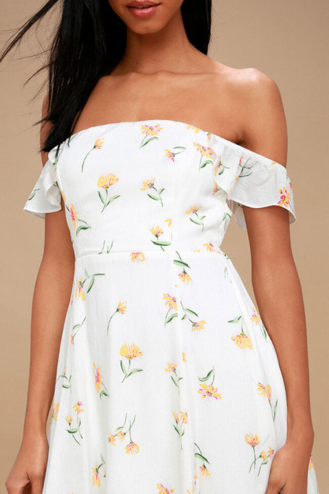 Fashion Street Print Split Joint Off the Shoulder A Line Dresses