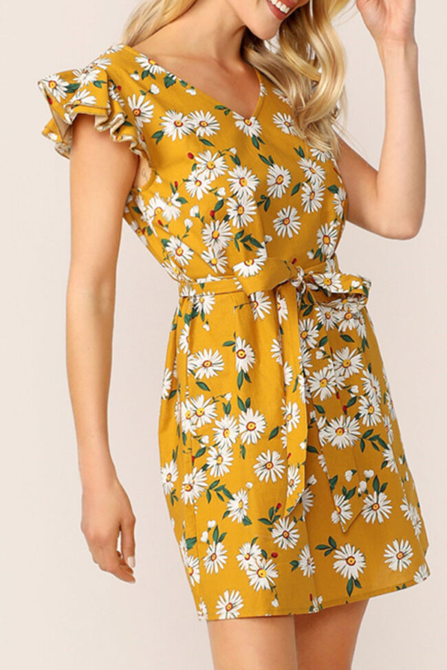 Fashion Street Print Split Joint V Neck A Line Dresses