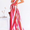 Fashion Living Striped Backless V Neck Waist Skirt Dresses