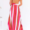 Fashion Living Striped Backless V Neck Waist Skirt Dresses