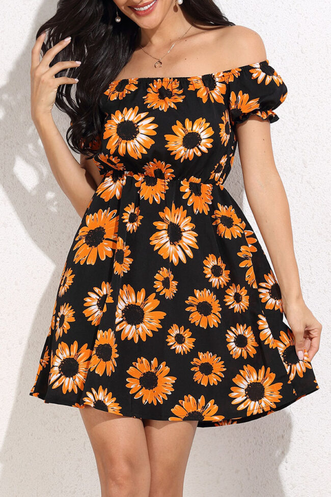 Fashion Casual Print Split Joint Off the Shoulder A Line Dresses