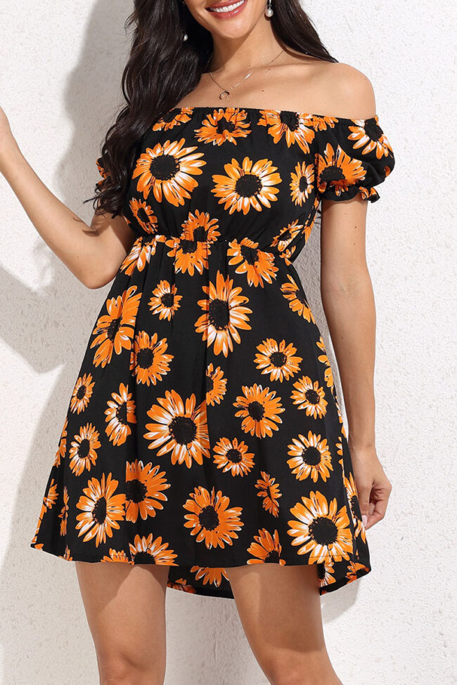 Fashion Casual Print Split Joint Off the Shoulder A Line Dresses