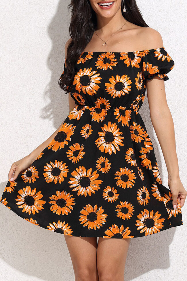 Fashion Casual Print Split Joint Off the Shoulder A Line Dresses