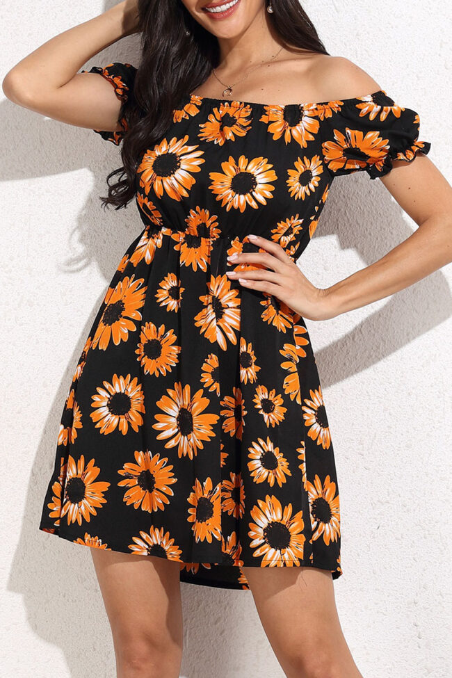 Fashion Casual Print Split Joint Off the Shoulder A Line Dresses