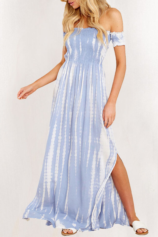 Fashion Casual Print Slit Off the Shoulder A Line Dresses