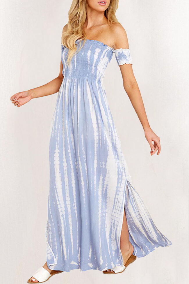 Fashion Casual Print Slit Off the Shoulder A Line Dresses