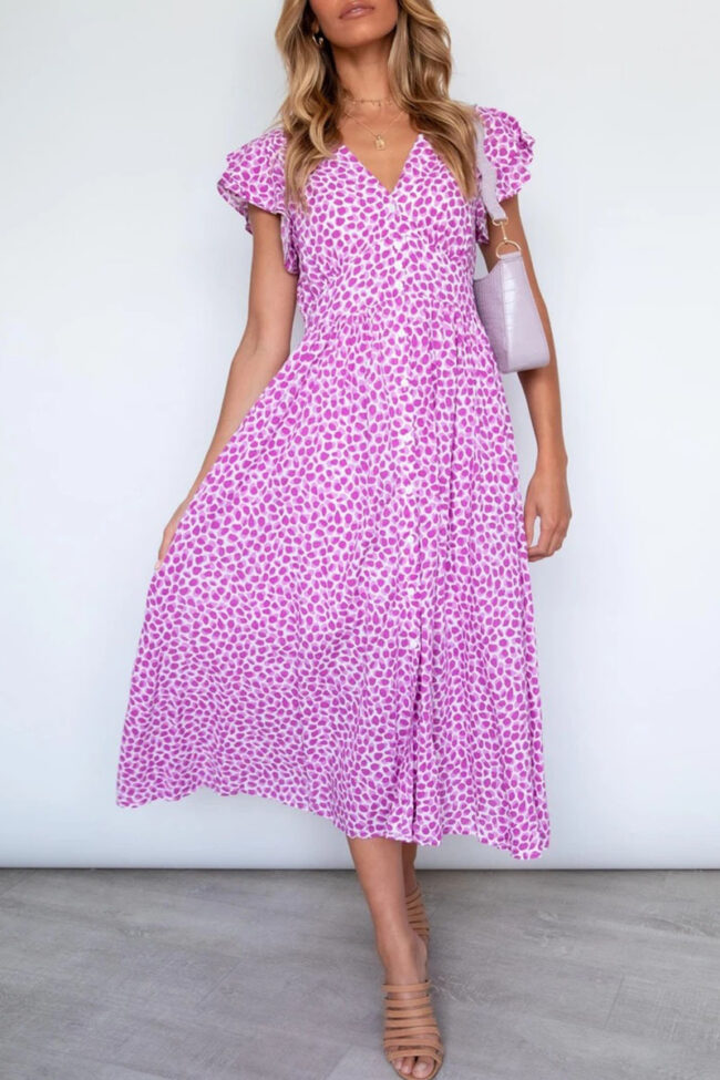 Fashion Street Print Split Joint V Neck A Line Dresses