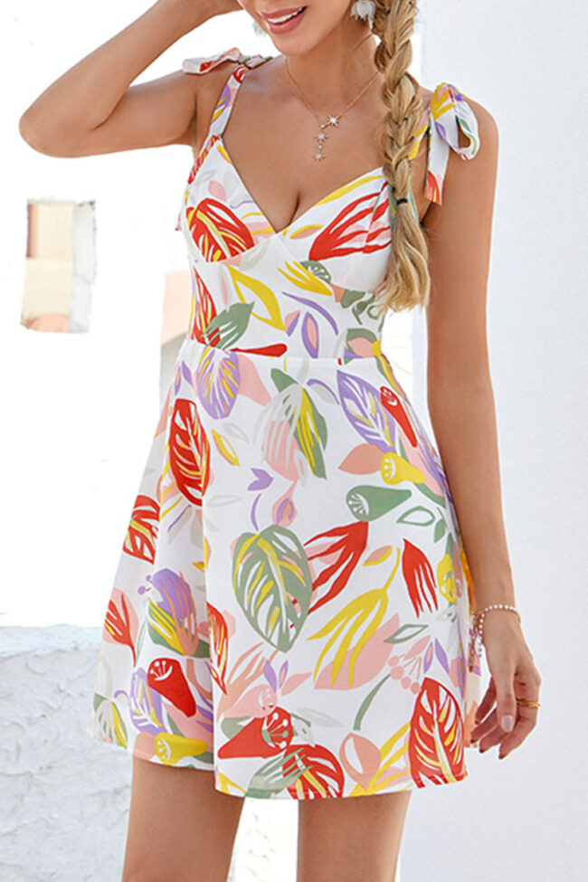 Fashion Street Print Split Joint Backless V Neck A Line Dresses