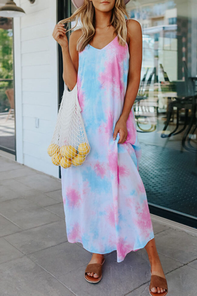 Fashion Casual Tie Dye V Neck Printed Dresses