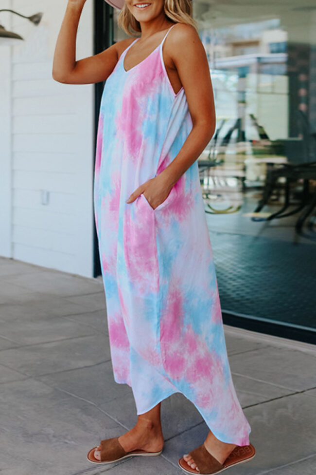 Fashion Casual Tie Dye V Neck Printed Dresses