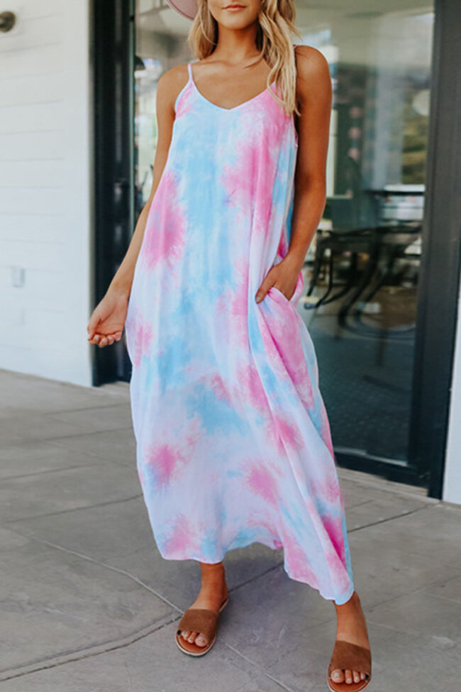 Fashion Casual Tie Dye V Neck Printed Dresses