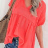 Fashion Casual Solid Split Joint V Neck Tops