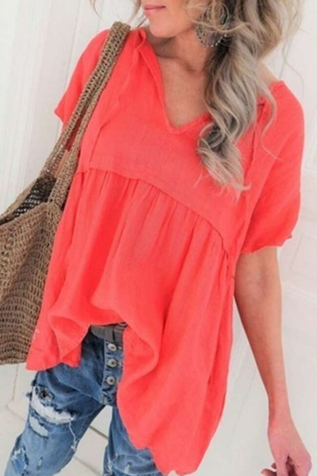 Fashion Casual Solid Split Joint V Neck Tops