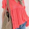 Fashion Casual Solid Split Joint V Neck Tops