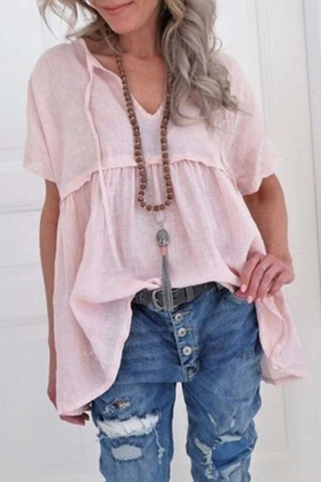 Fashion Casual Solid Split Joint V Neck Tops