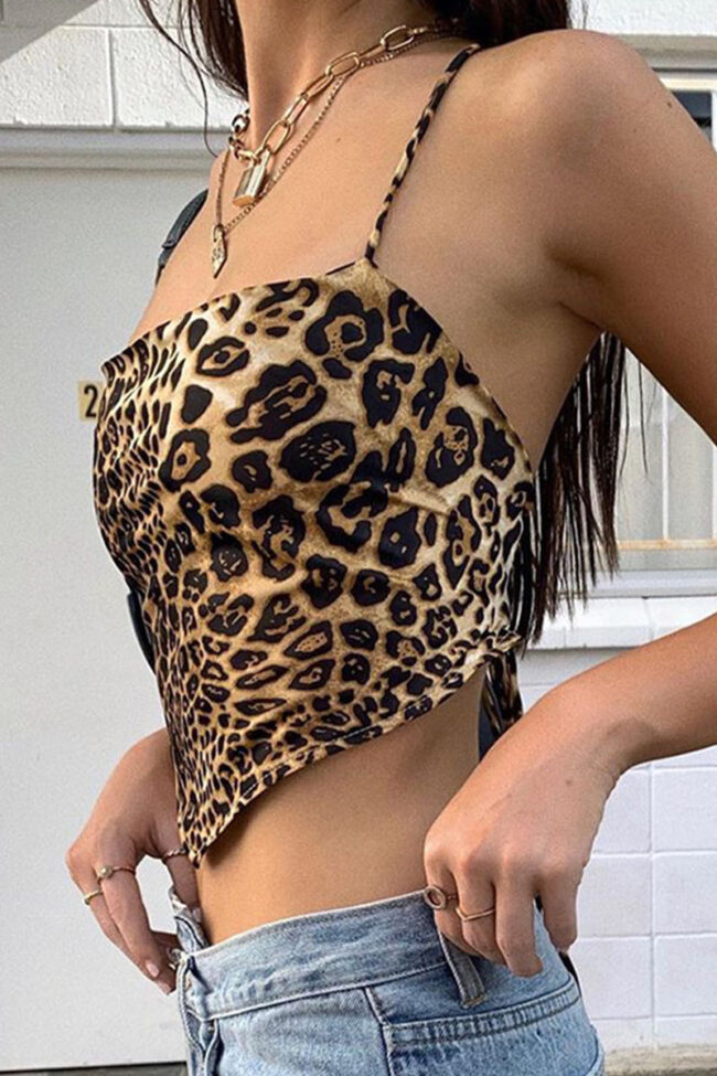 Fashion Sexy Leopard Backless Spaghetti Strap Tops