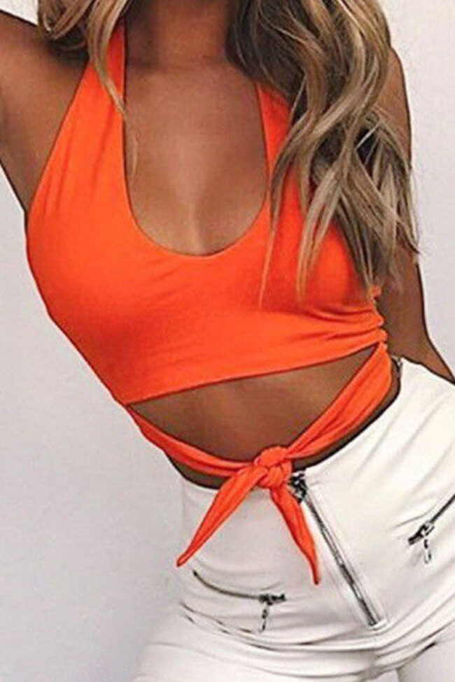 Fashion Street Solid Hollowed Out Halter Tops