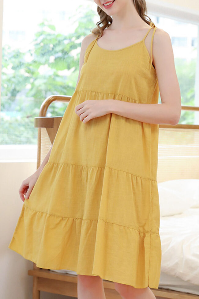 Casual Solid Split Joint Spaghetti Strap Princess Dresses