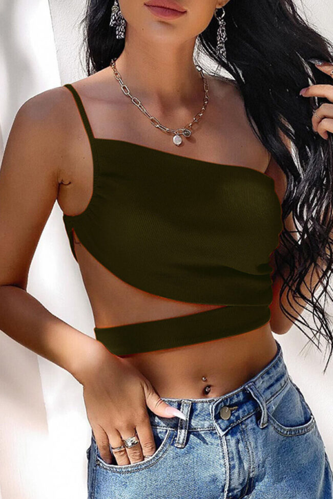 Fashion Street Solid Backless Spaghetti Strap Tops