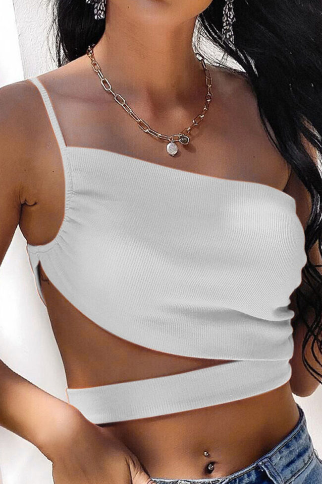 Fashion Street Solid Backless Spaghetti Strap Tops