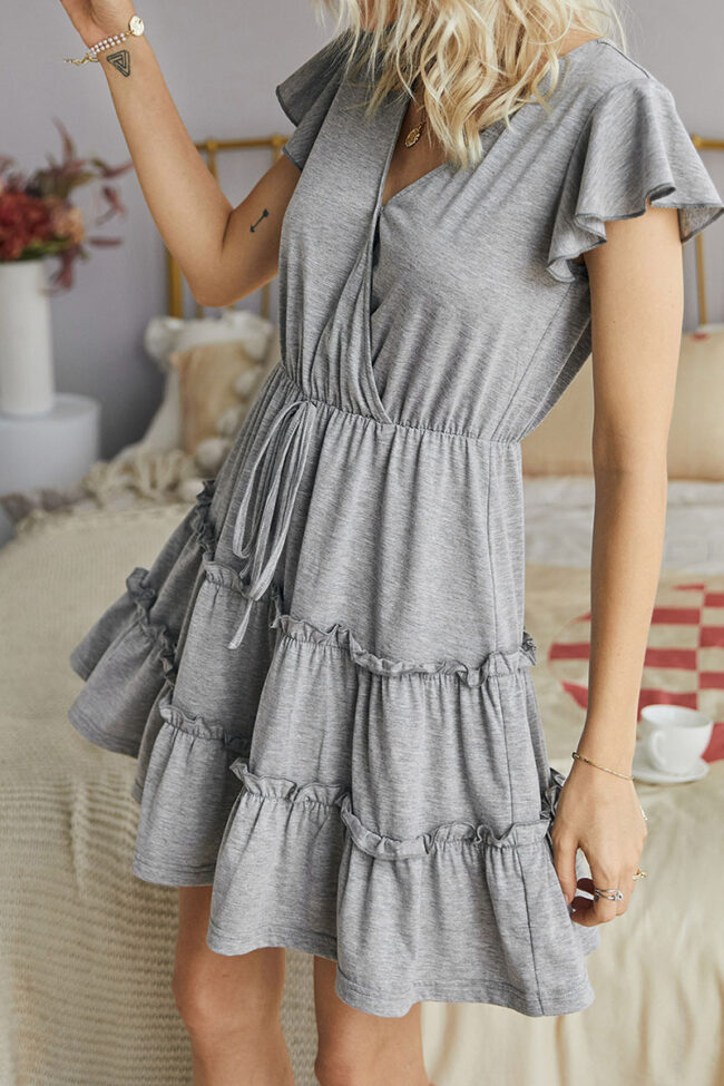 Fashion Casual Solid Split Joint V Neck A Line Dresses