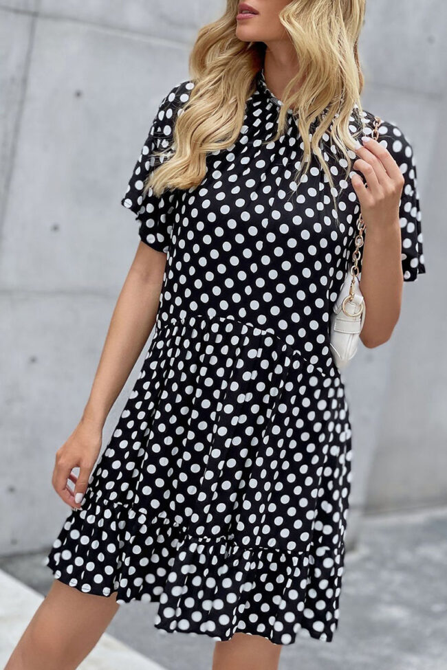 Fashion Casual Dot Split Joint O Neck A Line Dresses