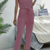 Fashion Casual Solid Frenulum O Neck Straight Jumpsuits