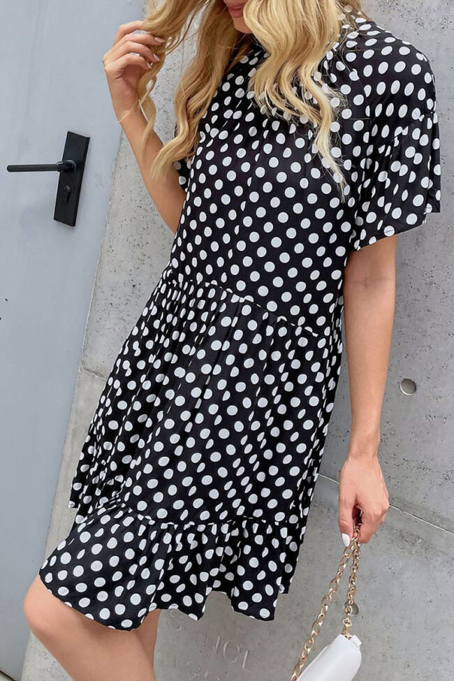 Fashion Casual Dot Split Joint O Neck A Line Dresses