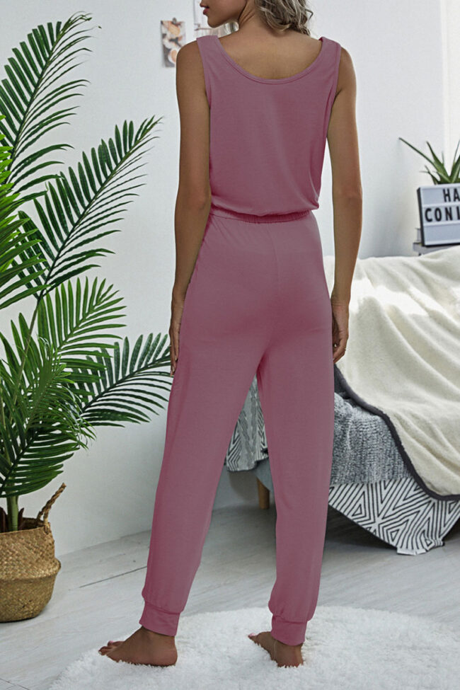 Fashion Casual Solid Frenulum O Neck Straight Jumpsuits