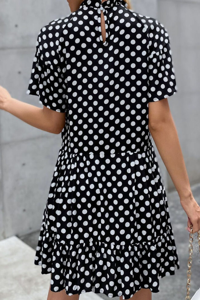 Fashion Casual Dot Split Joint O Neck A Line Dresses