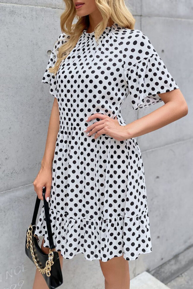 Fashion Casual Dot Split Joint O Neck A Line Dresses