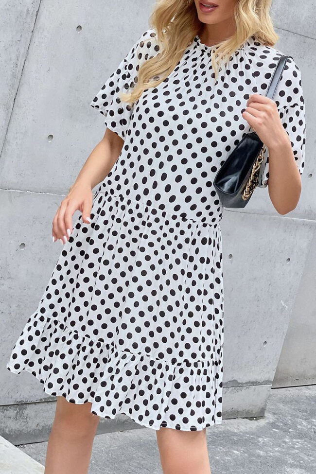 Fashion Casual Dot Split Joint O Neck A Line Dresses