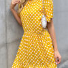 Fashion Casual Dot Split Joint O Neck A Line Dresses