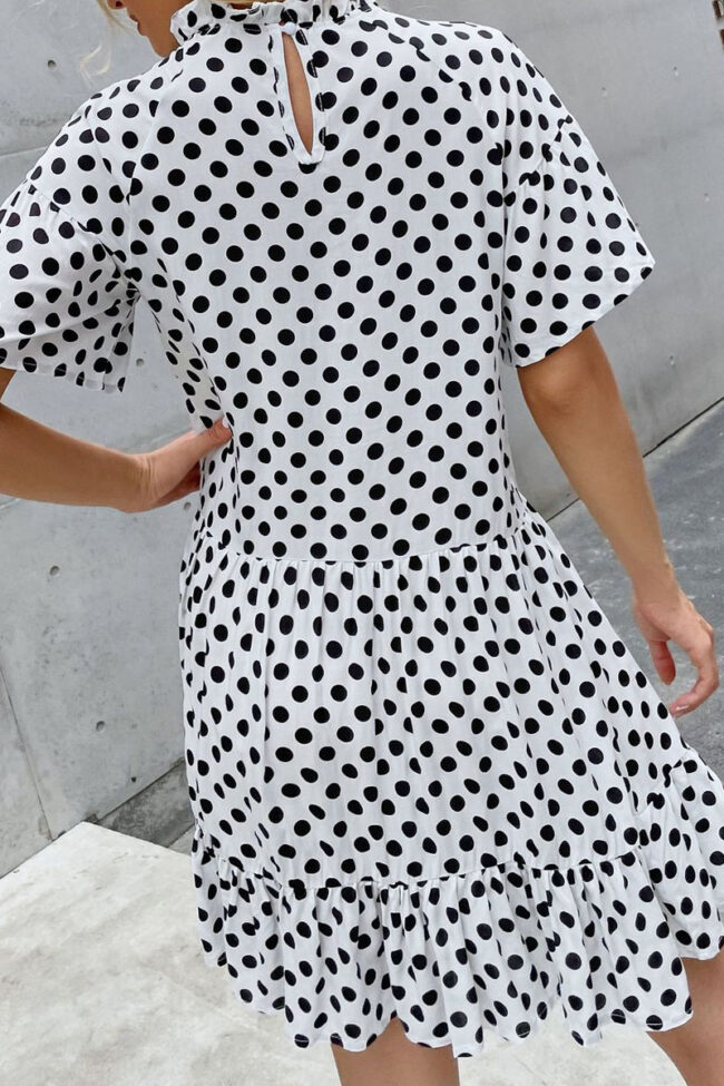 Fashion Casual Dot Split Joint O Neck A Line Dresses