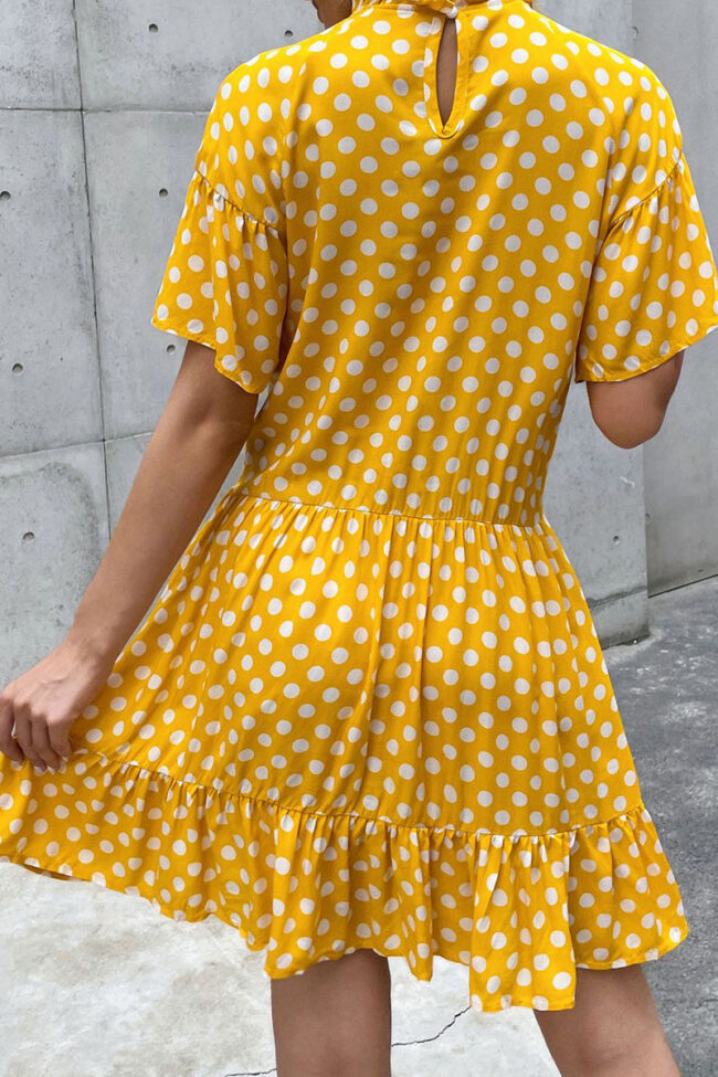 Fashion Casual Dot Split Joint O Neck A Line Dresses