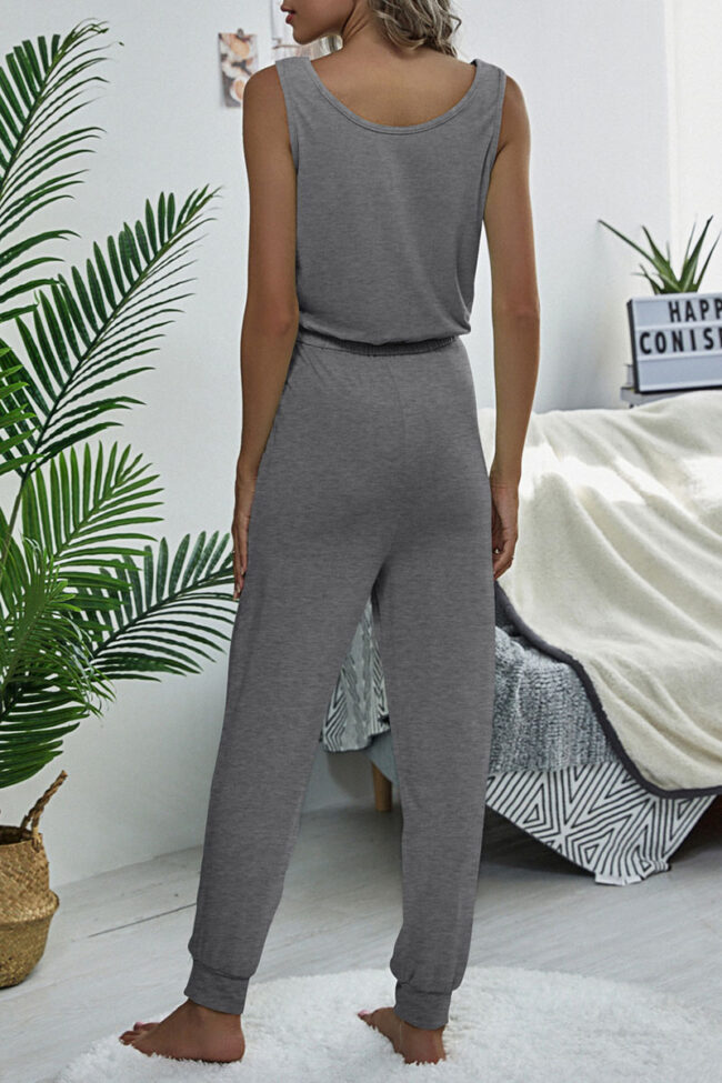 Fashion Casual Solid Frenulum O Neck Straight Jumpsuits