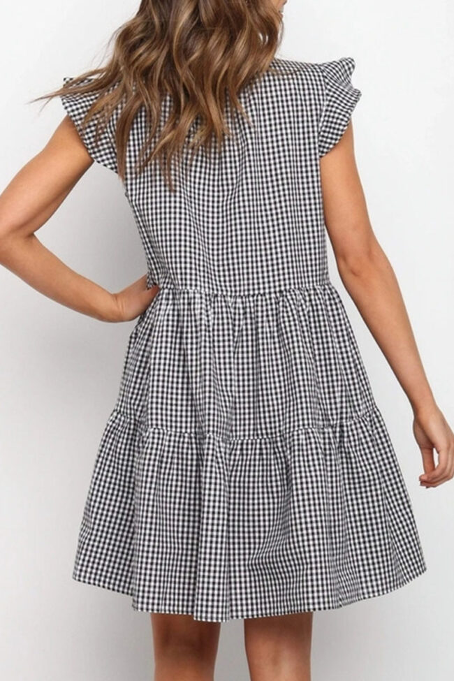 Fashion Street Plaid Split Joint V Neck A Line Dresses