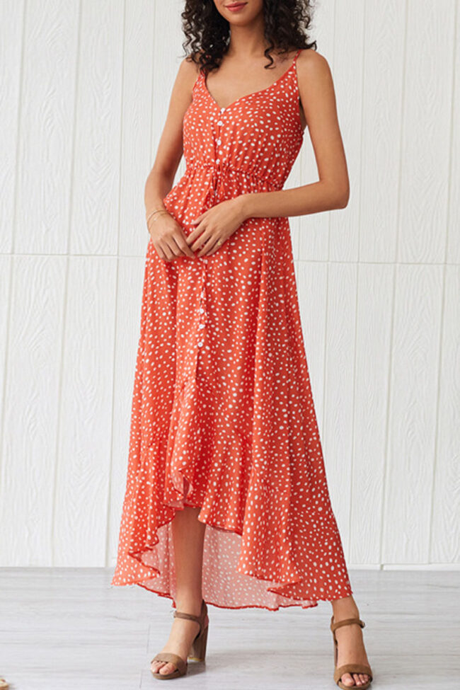 Fashion Street Print Split Joint V Neck Irregular Dresses