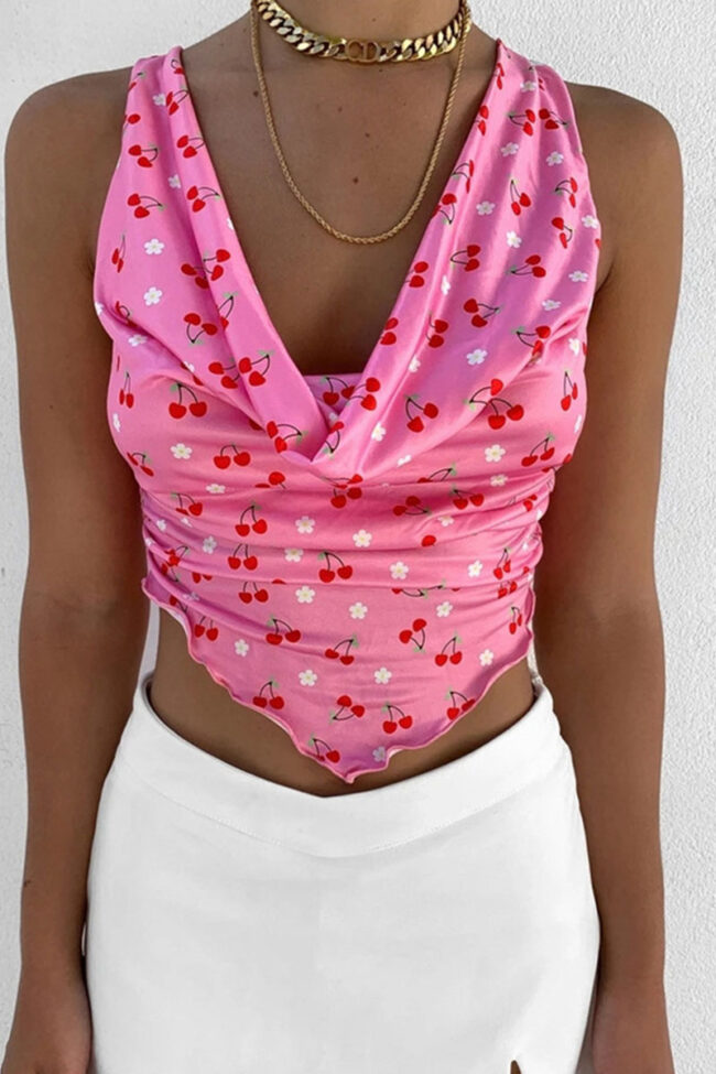 Fashion Street Print V Neck Tops