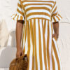 Fashion Casual Striped Split Joint O Neck A Line Dresses