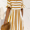 Fashion Casual Striped Split Joint O Neck A Line Dresses